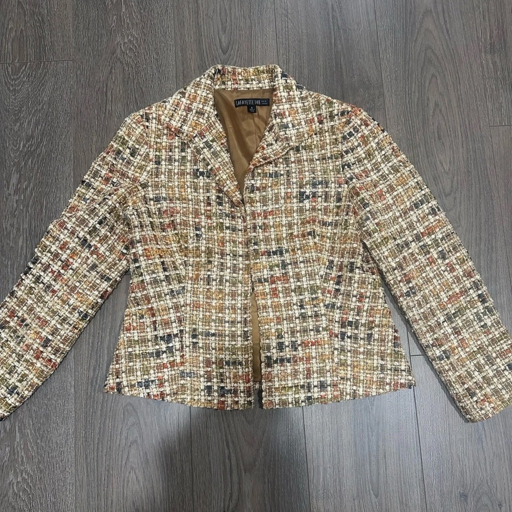Lafayette 148 New York Tweed Blazer Jacket Cream Pastel Size 8 Women’s